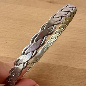 VINTAGE MEXICO 925 STERLING SILVER BRAID BRAIDED DESIGN BANGLE BRACELET